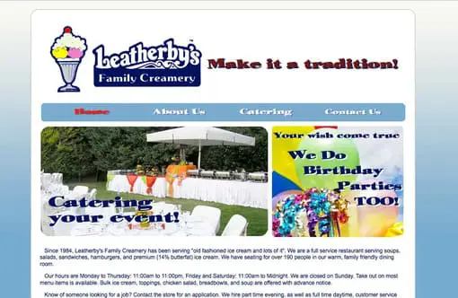 Leatherbys Ice Cream Website Design Before