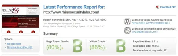 Rhino Security Labs Website Speed Rating Before SEO